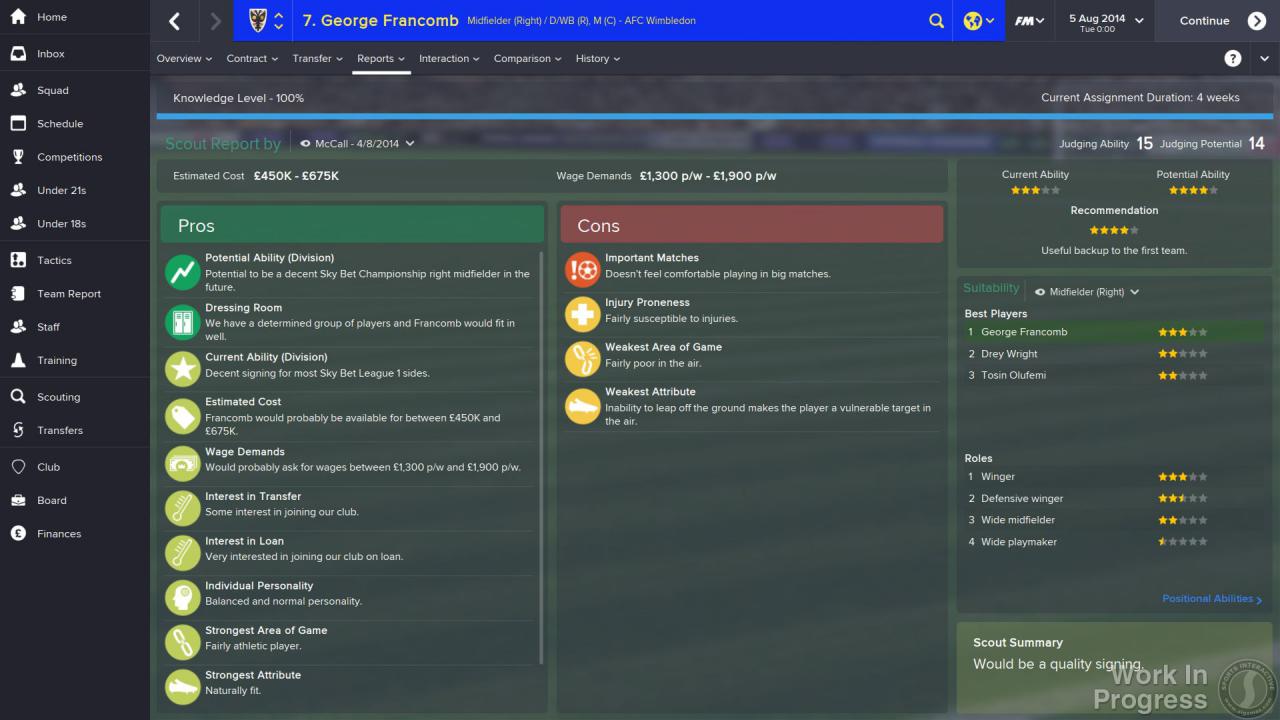 [19/12/2014] Das umfangreiche Scouting-System macht die Suche nach neuem Spielermaterial zur spannenden Aufgabe; potenzielle Neuzugänge können vorab genauestens beobachtet werden.