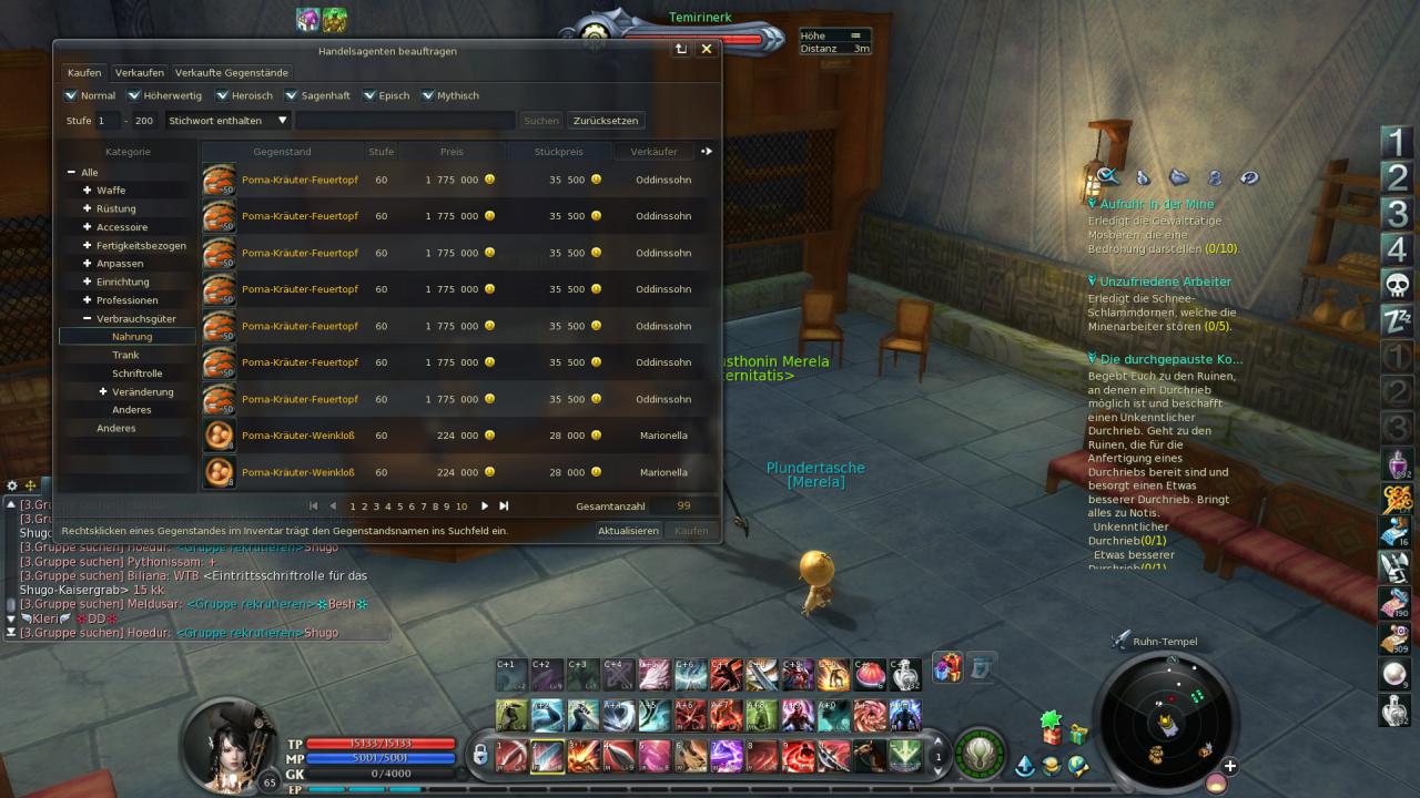 [28/01/2015] Hier tobt der Preiskampf! Wer in Aion reich werden will, muss seine Preise genau kalkulieren und seine Plätze beim Handelsagenten optimal nutzen. Anders als im Auktionshaus von WOW, wo sich die Käufer überbieten, müssen sich die Verkäufer hier gegenseitig unterbieten, dürfen dabei aber ihre Gewinnspanne nicht außer Acht lassen.