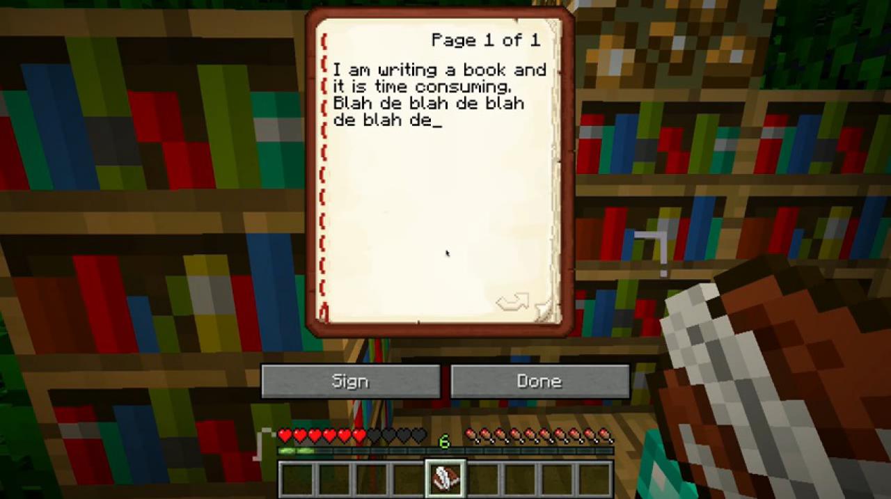 [13/02/2015] In Minecraft können wir Bücher nicht nur lesen, sondern auch schreiben. Das ist naturgemäß zeitaufwändig, aber auf der anderen Seite: Was ist in Minecraft nicht zeitaufwändig?