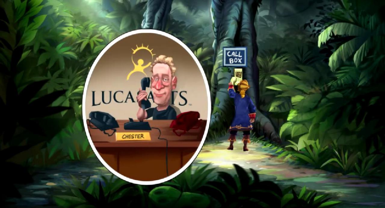 [13/02/2015] Monkey Island ist auch eine der Spiele-Reihen, die des öfteren die 4. Wand bricht. Wenn Guybrush sich in einem Dschungel verläuft, findet er ein Telefon, welches ihn mit Lucas Arts - dem Entwicklerstudio des Spiels - verbindet. Am anderen Ende der Leitung sitzt Mitarbeiter Chester, der Guybrushs Fragen für den Spieler wenig enthusiastisch beantwortet. Schlussendlich hilft er dem Spieler jedoch aus dem Dschungel herauszufinden. Lustig ist die Konversation auf jeden Fall.