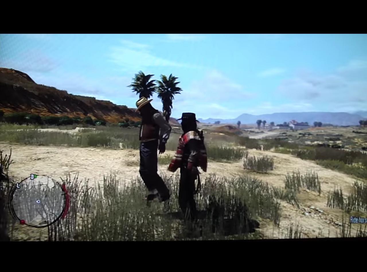 [19/02/2015] Auch hier handelt es sich erneut um einen Glitch. Dieser war allerdings zu lustig, um ihn nicht in dieser Liste aufzunehmen. In Red Dead Redemption gibt es einen Charakter, der nicht so ist wie all die anderen. Der Protagonist kann auf besondere Weise mit ihm interagieren...