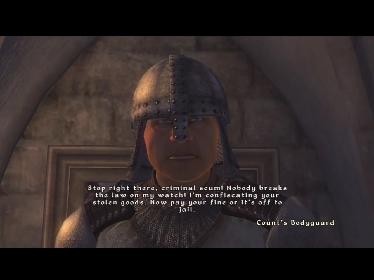 [27/02/2015] Begeht man in The Elder Scrolls IV: Oblivion eine Straftat, so ist die nächste Wache nicht mehr weit. Vor allem in der englischen Version kann man sich beim Ausruf der Wache häufig das Grinsen nicht verkneifen: 