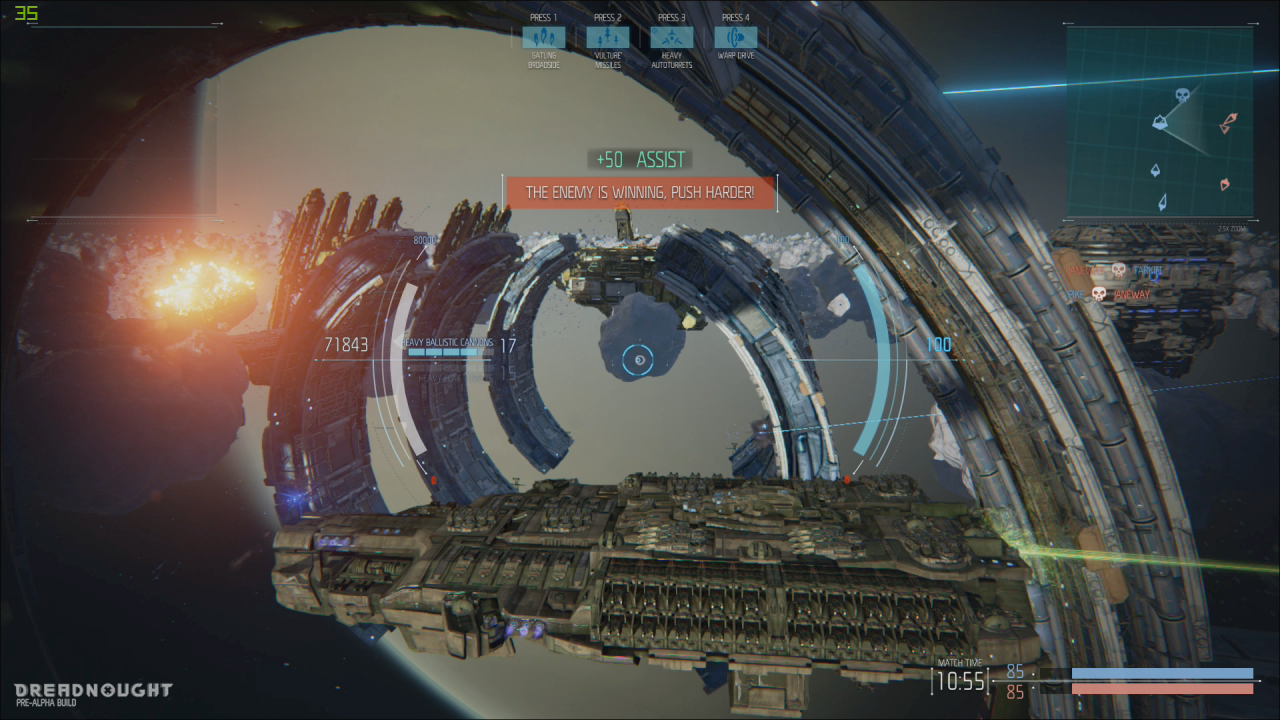 [13/03/2015] Dreadnought: Beim Studiobesuch in Berlin konnten wir zahlreiche Mehrspielerpartien im Team-Deathmatch- und Elimination-Modus bestreiten. Unser Fazit: Man fühlt sich rasch wie in Battlestar Galactica. Das Spielerlebnis ist prima!
