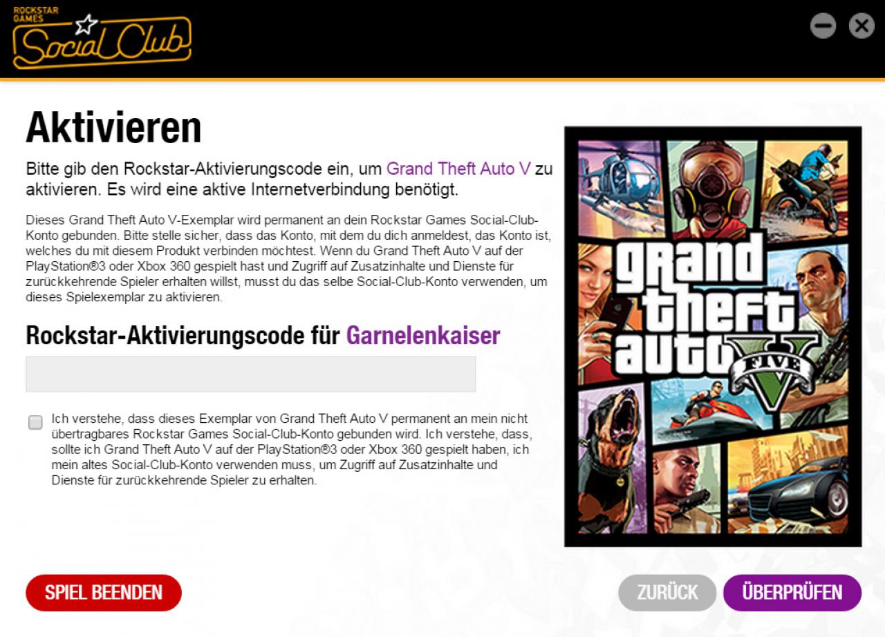 [14/04/2015] Beim Aktivierungsprozess von GTA 5 PC über Rockstars Social Club wird der Freischalt-Code angezeigt (im Screenshot entfernt). Bedenkt dies, wenn ihr beispielsweise einen Live-Stream plant.