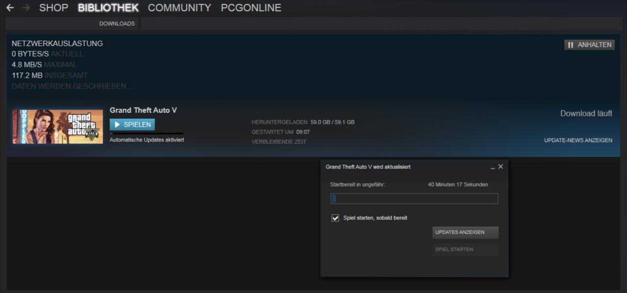 [14/04/2015] Für den Download von GTA 5 müsst ihr aktuell reichlich Zeit einplanen. Wir haben für 100 MB mit der Leitung im Verlagshaus mehr als eine Stunde benötigt.