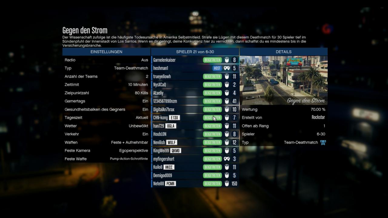 [17/04/2015] So schnell gefüllte (und vor allem volle) Lobbys bekamen wir in GTA 5 Online eher selten zu Gesicht.