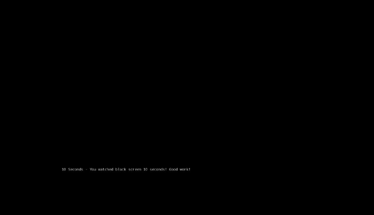 [28/05/2015] Der Black Screen Simulator hält alles, was er verspricht: Einen schwarzen Bildschirm! Dieses Meisterwerk bietet die perfekte Möglichkeit, um in einem Spiel einfach mal abzuschalten. In der Zeit, in der wir auf den schwarzen Bildschirm starren, können wir über sämtliche Fragen des Lebens und des Universums nachdenken. Für diesen Geheimtipp danken wir ZAM!