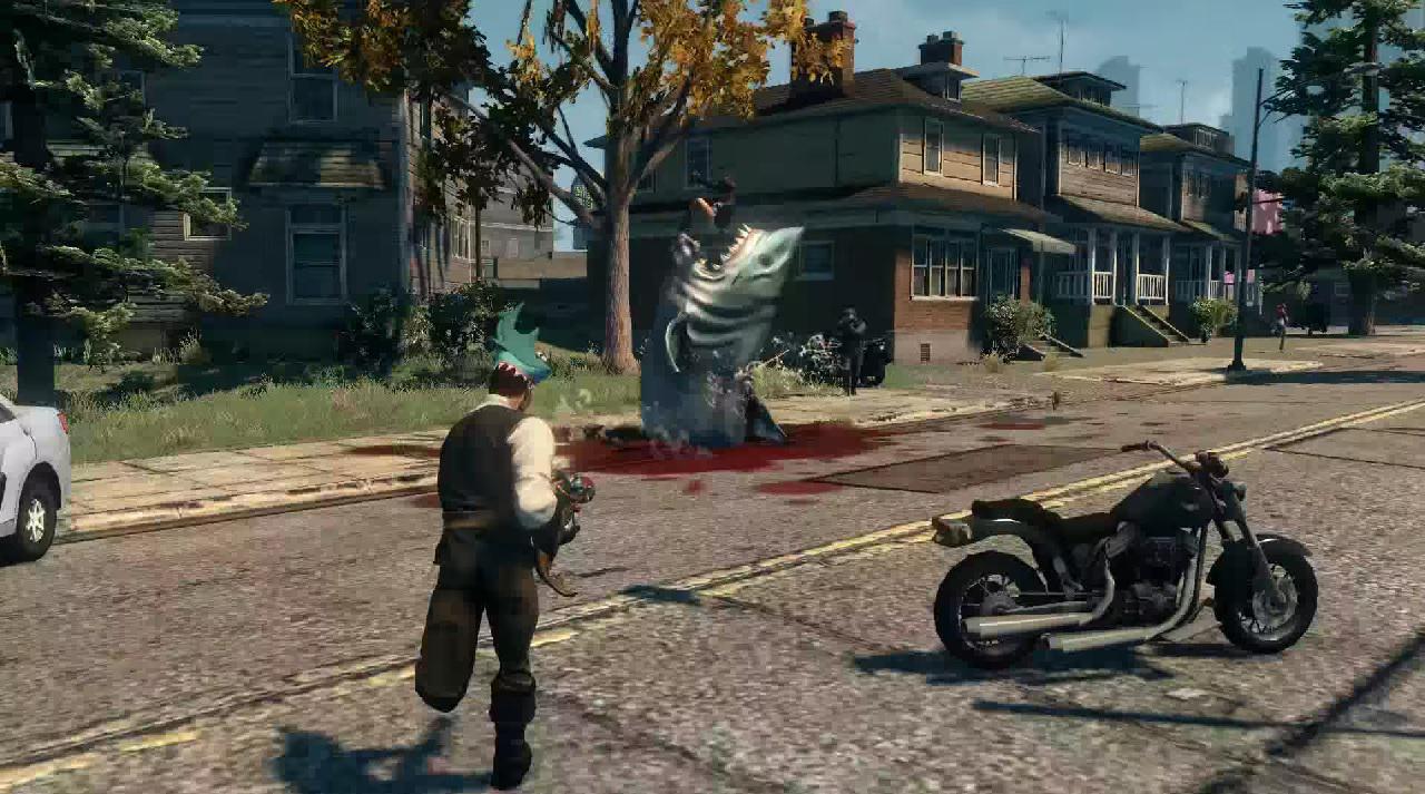 [12/05/2015] Die Shark Gun aus dem Saints Row: The Third-DLC ist an sich harmlos. Sie verschießt lediglich blutige Fischeingeweide. Das ruiniert zwar das Hemd des Beschossenen, wirklich gefährlich ist das nicht. Allerdings lockt das klebrige Zeug den aggressiven Hai an, der sein Unwesen unter den Straßen der Saints Row-Welt treibt.