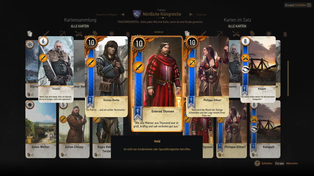 [02/06/2015] The Witcher 3: Wild Hunt bietet neben der mehr als umfangreichen Hauptquest und zahlreichen Nebenaufgaben auch das Sammelkartenspiel Gwint. Da sich fast jeder Einwohner der Witcher-Welt zu einer Partie überreden lässt, können Spieler Stunden über Stunden mit dem Spiel im Spiel verbringen.