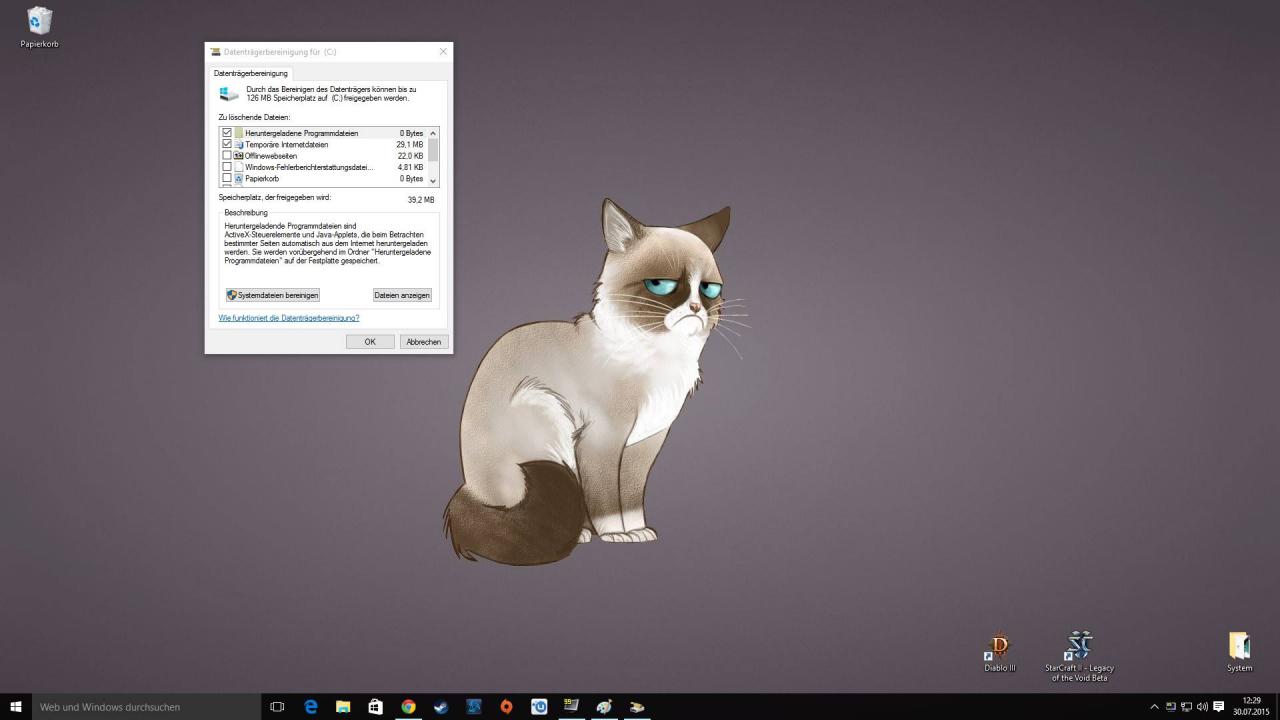 [30/07/2015] Windows 10 - Tipp 4: Die Datenträgerbereinigung in Windows 10 ist ebenfalls wieder mit an Bord. Diesmal gibt es aber ein paar weitere Optionen, die sich von Rechner zu Rechner unterscheiden können. Prüft einfach mal alle Bestandteile nach und wählt eure gewünschten aus.