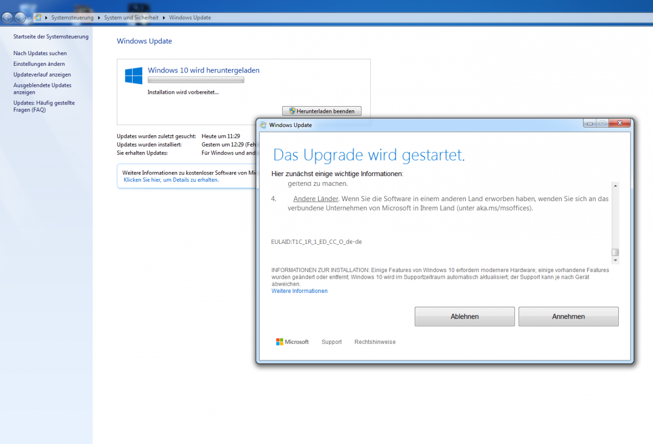 [07/08/2015] Windows 10 Upgrade über das Windows 7-Update starten