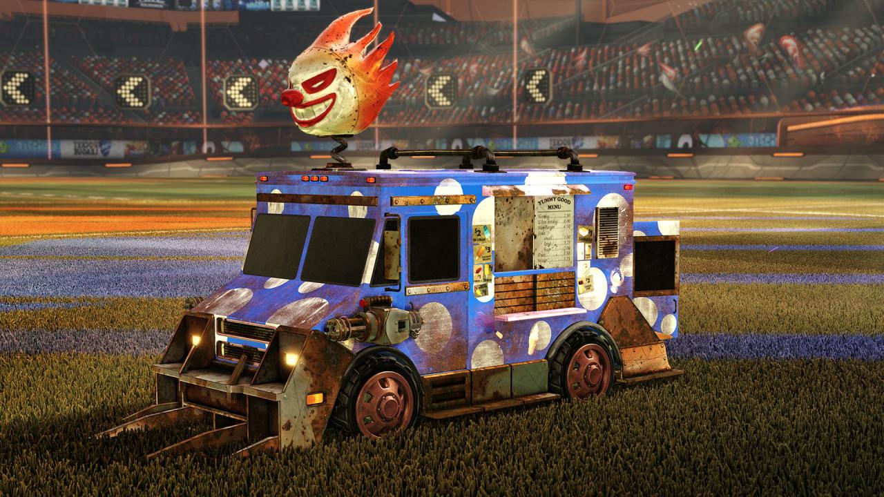 [03/08/2015] Besonders kinderfreundlich sieht der Eiswagen aus Twisted Metal nicht aus. Vielleicht auch besser so, denn statt den Sorten Vanille oder Erbeer verteilt das Fahrzeug nur Kugeln aus Blei. Am Frontspoiler sind bedrohliche Metallspitzen angebracht und vom Dach aus grinst uns die fiese Fratze von Sweet Tooth an. Ob da nicht die Kundschaft flöten geht?