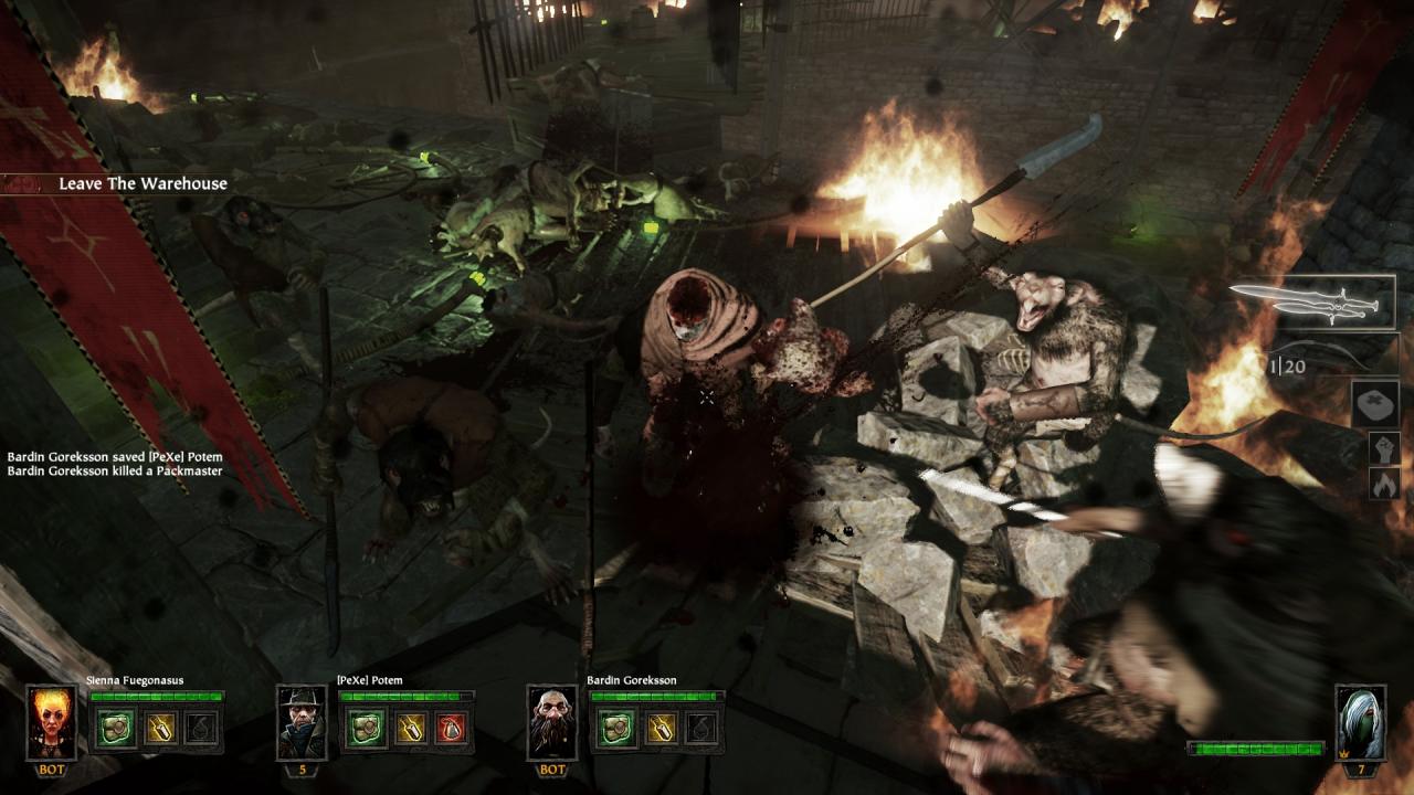[29/10/2015] Vermintide ist äußerst blutig, herumfliegende Körperteile sind keine Seltenheit. Wer aus erhöhter Position kämpft, sorgt dabei natürlich meist für rollende Köpfe ...