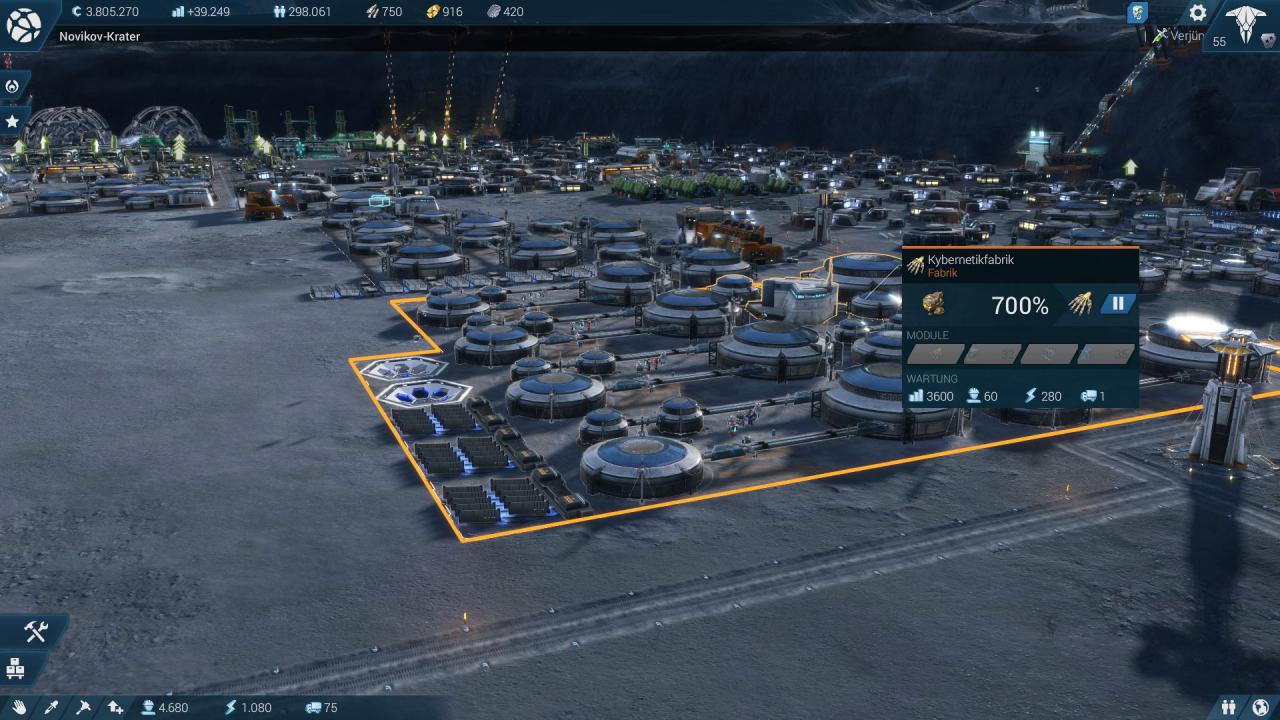 [02/11/2015] Anno 2205: In der Kybernetikfabrik stellen wir Bionische Erweiterungen. Diese benötigen wir für unsere Mond-Einwohner und als Exportgut für die Manager-Stufe auf der Erde.