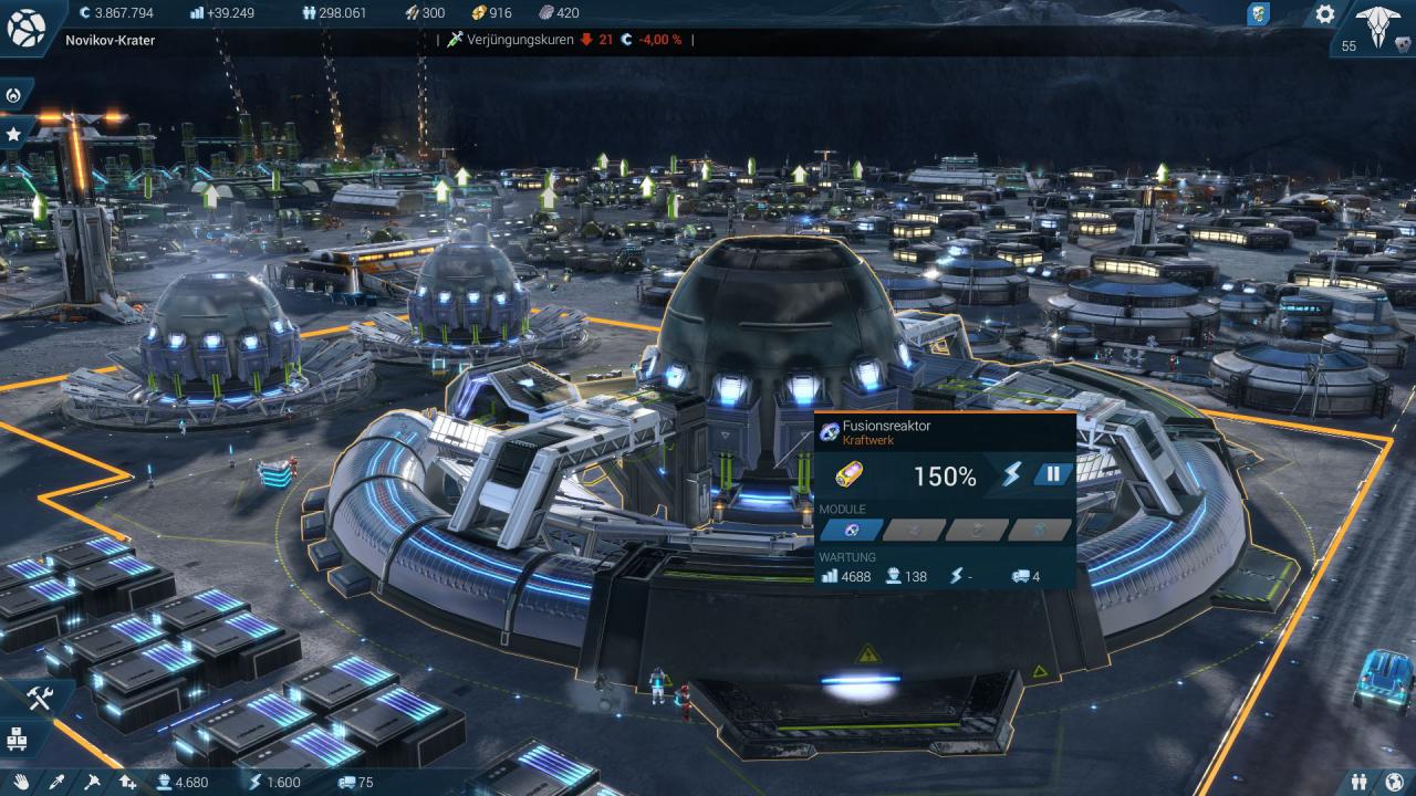 [02/11/2015] Anno 2205: Der mächtige Fusionsreaktor hilft, Energieknappheit in den Zonen auf der Erde zu verringern. Allerdings sind dafür kostenintensive Transferrouten nötig.