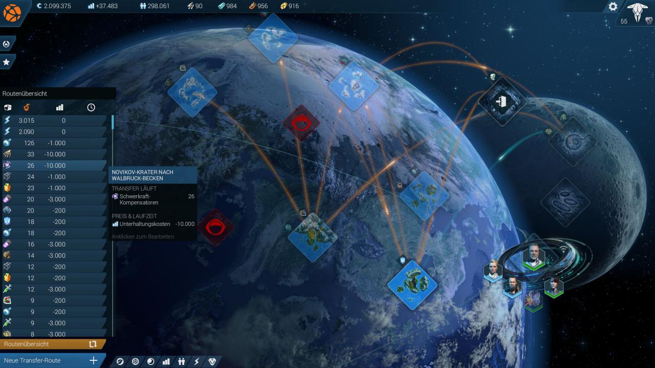 [02/11/2015] Anno 2205: Die Transferrouten von und zum Mond schlagen mit besonders hohen Kosten zu Buche.