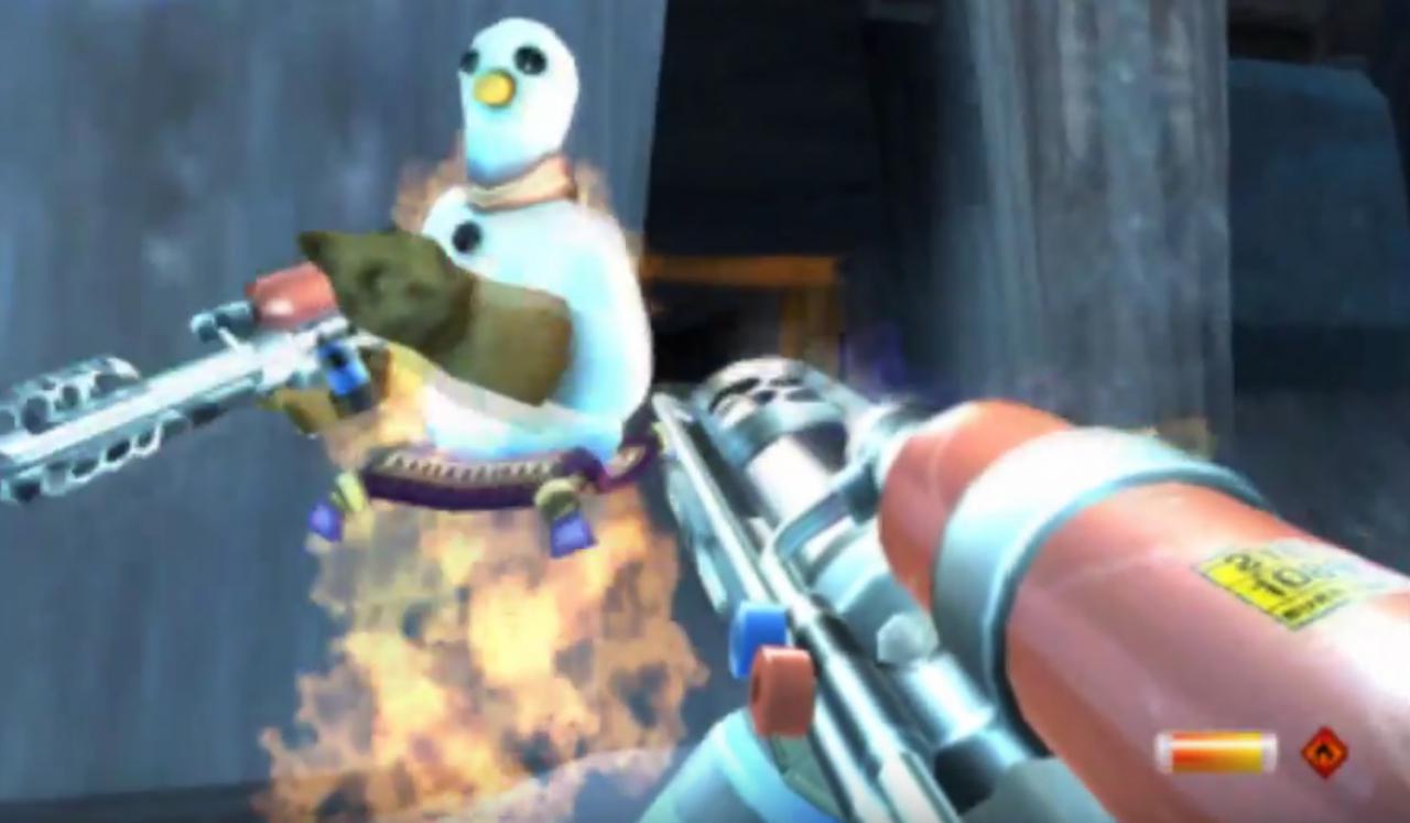 [05/11/2015] Im Ego-Shooter Time Splitters 2 setzt ihr im Snow Business-Match eure aus Schnee gemachten Angreifer mit dem Flammenwerfer in Brand.