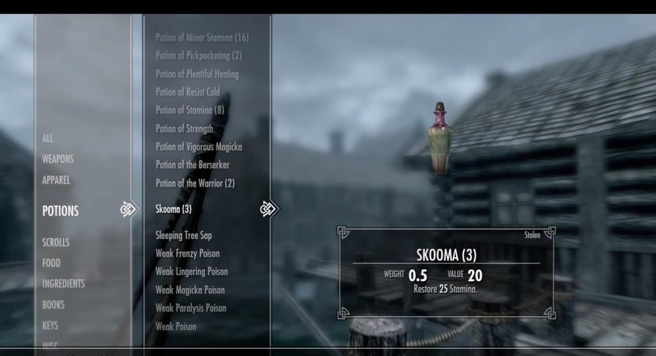 [11/12/2015] In Elder Scrolls V: Skyrim wird aus Mondzucker ein Trank namens Skooma hergestellt. Das ist ein Betäubungsmittel, welches bei seinen Nutzern zu übermäßiger Eupohrie führt, gefolgt von lang andauernder Teilnahmslosigkeit. Zudem macht die Droge abhängig.