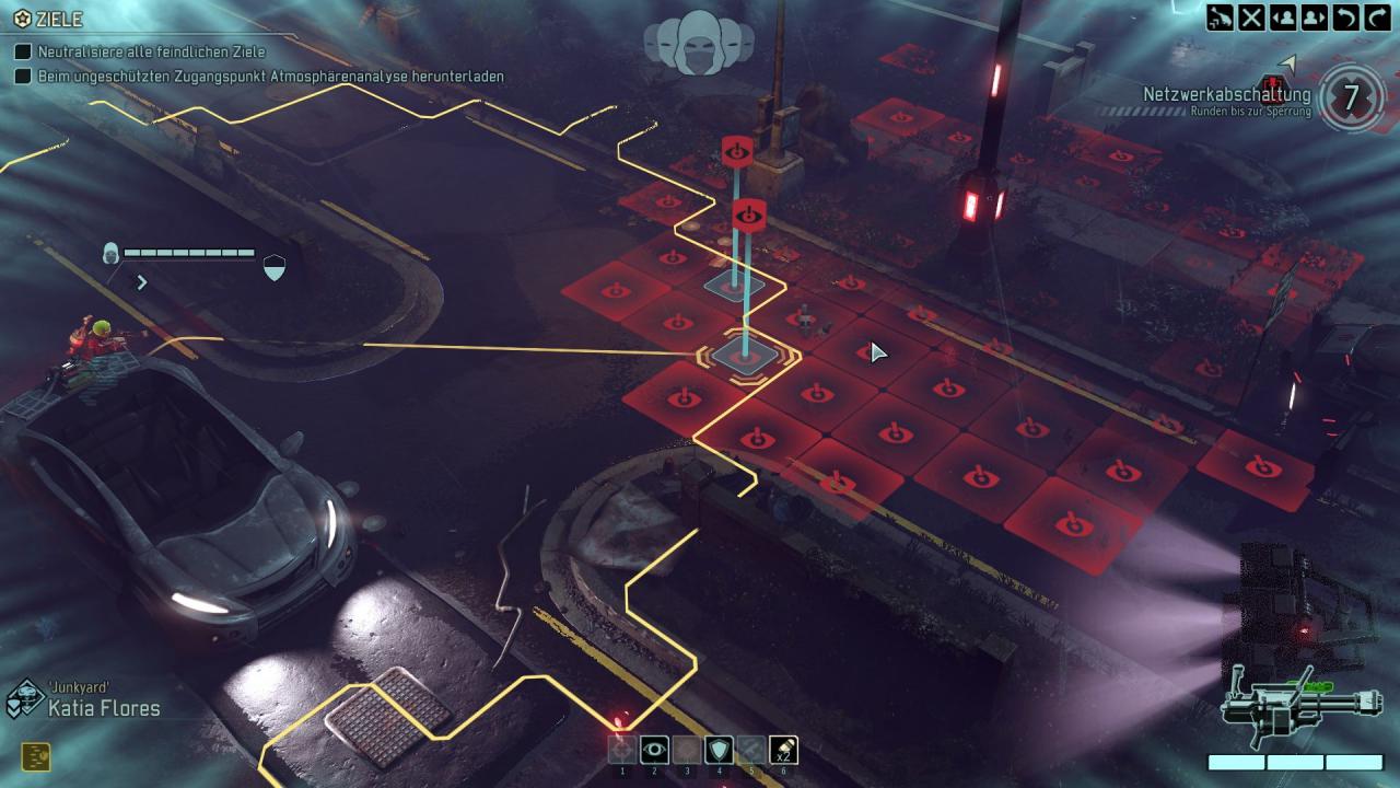 [10/12/2015] Die roten Felder zeigen im Schleichmodus das Sichtfeld der KI-Gegner von XCOM 2 an.