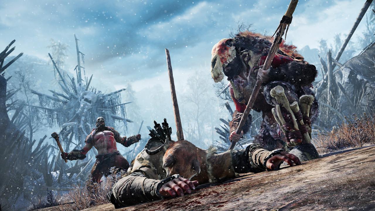 [25/01/2016] Steinzeit-Posing: Die Udam sind ein gewalttätiges Völkchen und eure Hauptgegenspieler in Far Cry: Primal. Im Hintergrund plustert sich gerade Stammesführer Ul auf. (PC)