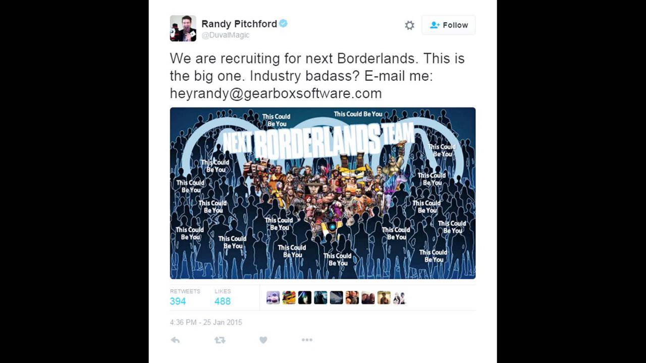 [17/03/2016] Gezwitscher: Gearbox-Chef Randy Pitchford ist ganz schön auskunftsfreudig, wenn es um bislang unangekündigte Spiele wie das neue Borderlands geht.