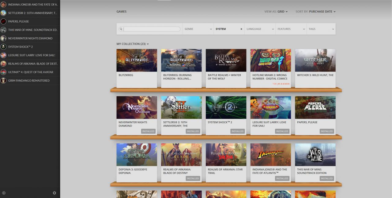 [30/03/2016] Mit dem optionalen GOG-Galaxy-Client hat man alle über die Download-Plattform gekauften Spiele im Griff. Ihr könnt zum Beispiel Updates oder Extras wie Handbücher herunterladen, über ein Crossplay-Feature mit euren Steam-Freunden GOG-Titel spielen oder einfach die Gesamtspielzeit eurer Spiele im Blick behalten.