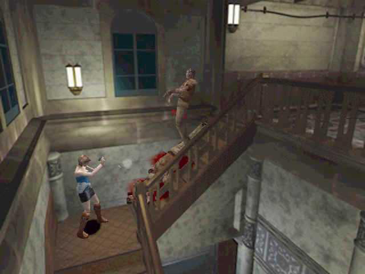 [17/03/2016] Showdown im Treppenhaus: Munitionsknappheit gehört bei Resident Evil zum guten Ton. Die Zombies vertragen locker den halben Inhalt eines Pistolenmagazins. Mit gezielten Headshots geht's schneller.
