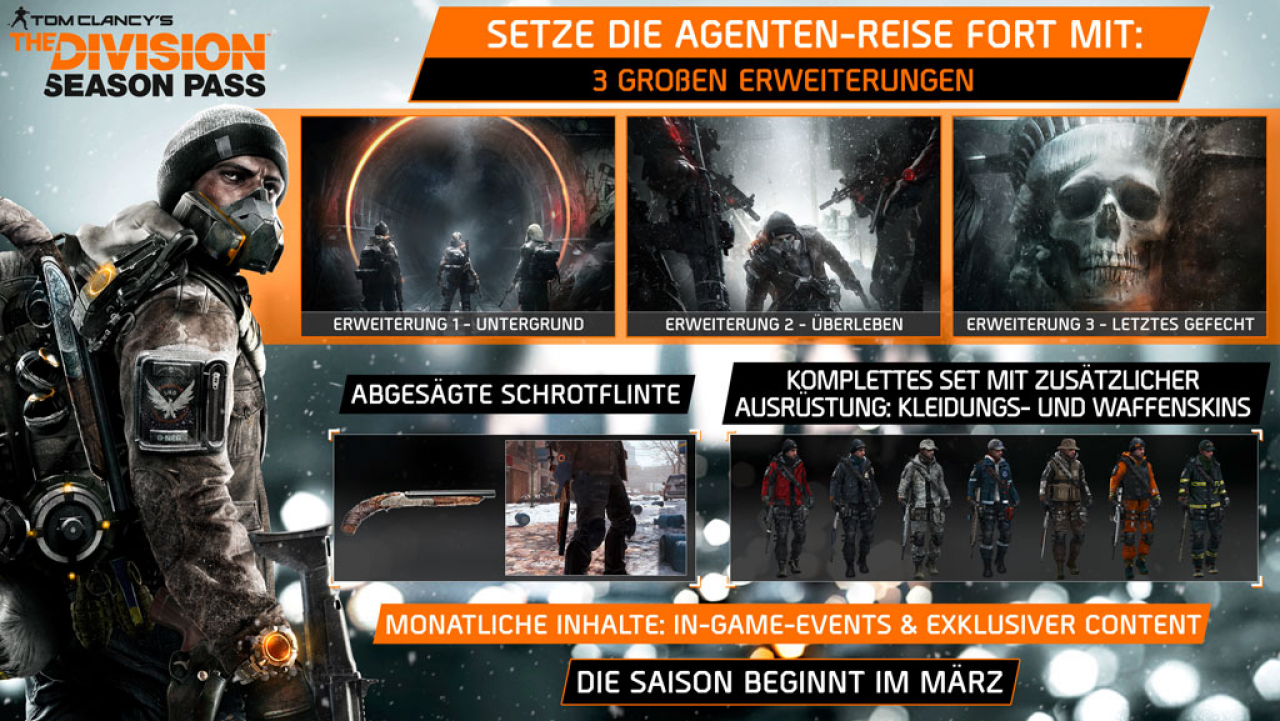 [03/03/2016] Season Pass vorgestellt: Drei kostenpflichtige Erweiterungen sind für The Division geplant.