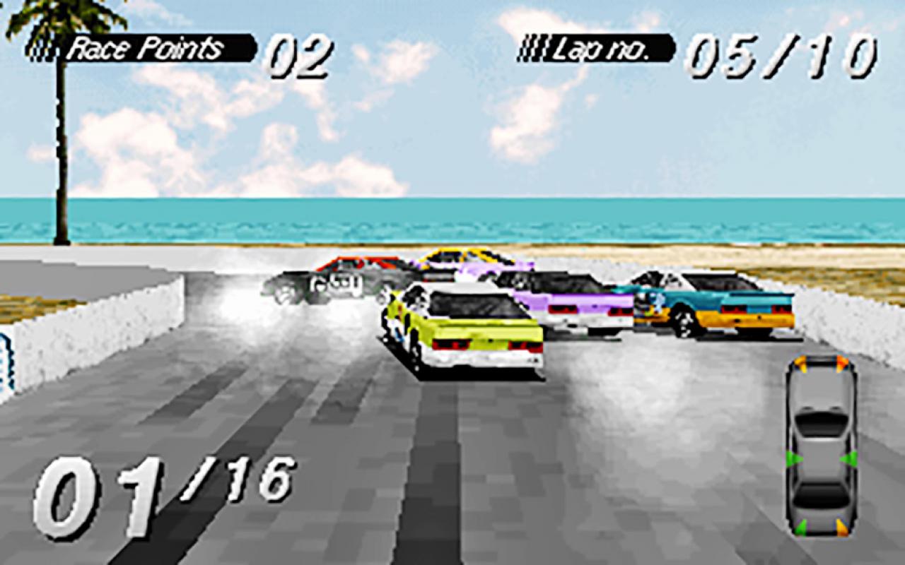[15/03/2016] Ocean Drive: Optisch war Destruction Derby ein Volltreffer. Vor allem die Meerblick-Strecke war ein Augenschmaus - für damalige Verhältnisse natürlich. (PC)