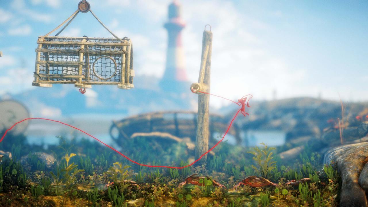 [14/04/2016] Schwingen wie Tarzan: Das Baumeln am Faden ist ein wichtiges Spielelement und wird oft eingesetzt. Hier überqueren wir den Boden voller gefährlicher Krebse. (PS4)