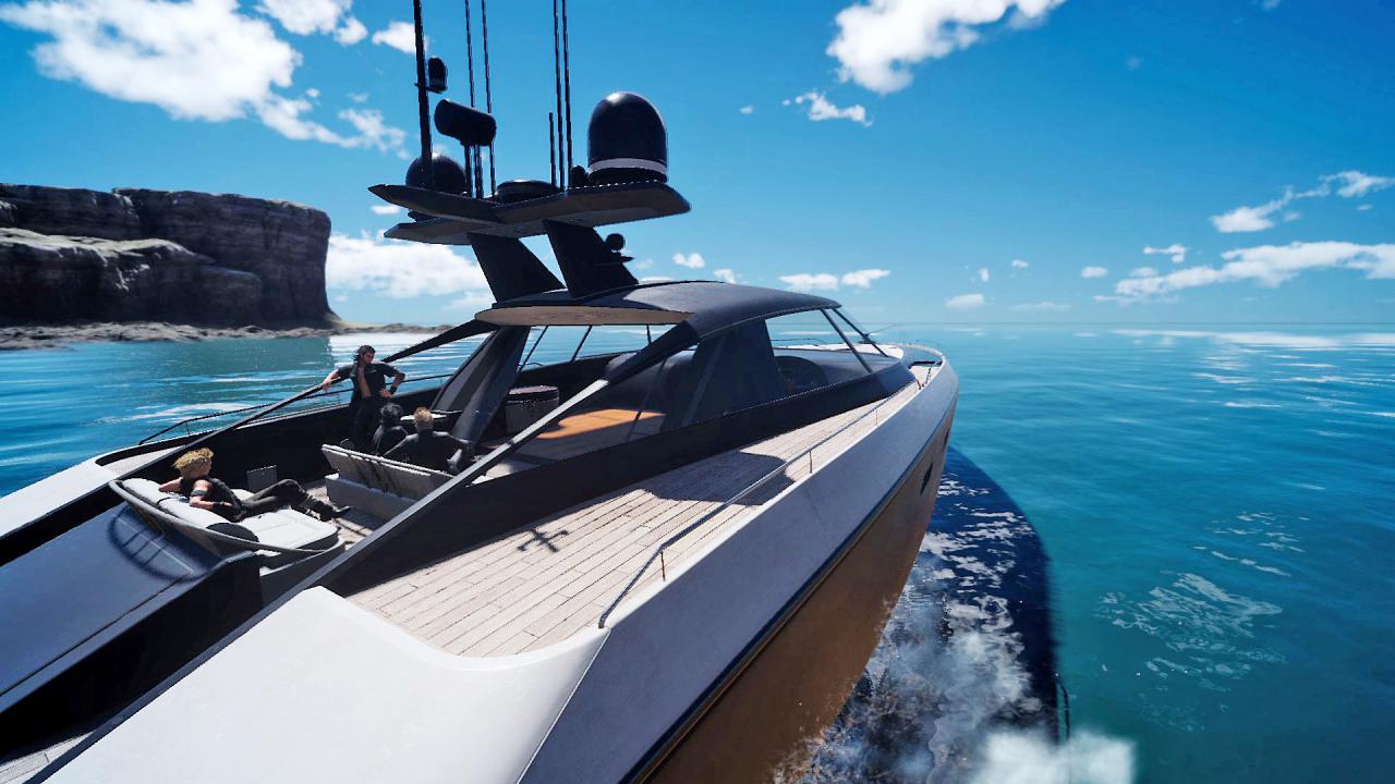 [23/05/2016] Eine Seefahrt, die ist lustig: Um die Entfernungen zu überbrücken, muss man gelegentlich auf Boote umsteigen - der Regalia-Karren kommt aber laut den Entwicklern immer mit. (PS4)