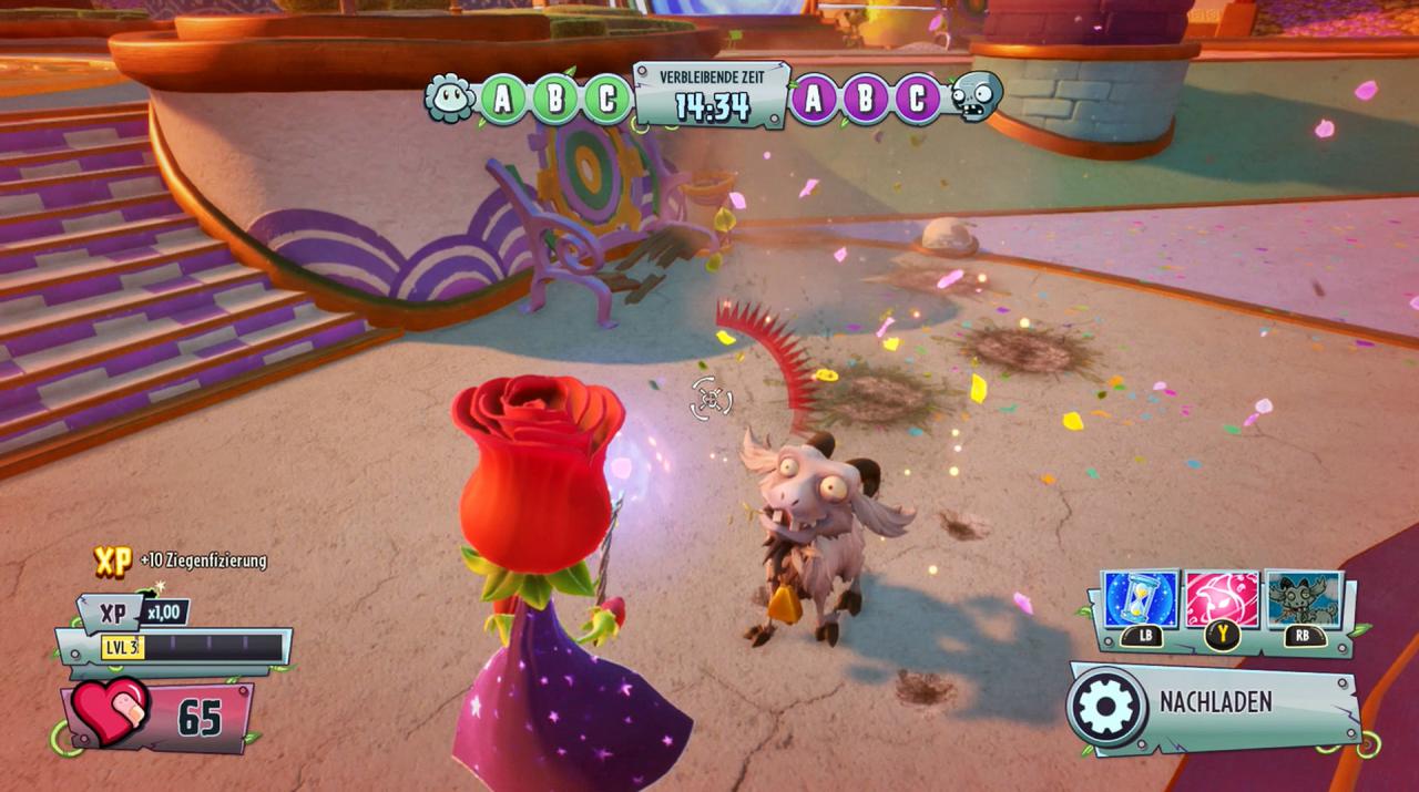 [05/05/2016] Rose der Hiebe: Garden Warfare 2 nimmt nicht nur die Call of Duty-Reihe auf die Schippe, sondern auch den Goat Simulator. Als Rose dürfen wir Zombies in Huftiere verwandeln. (Xbox One)