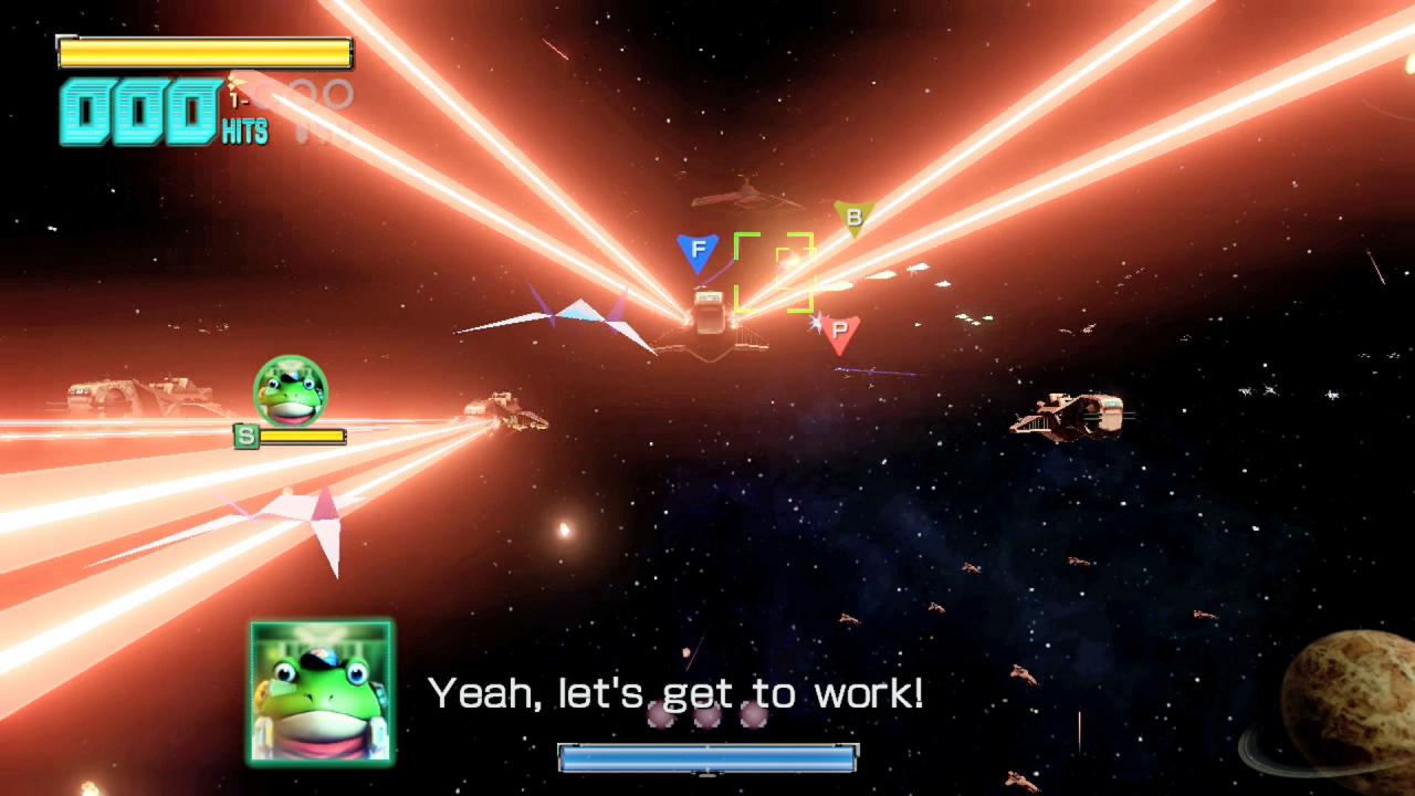 [20/06/2016] Voll Laser! Die Strahlenkanonen dieser gegnerischen Schlachtschiffe gilt es zu meiden. Die dicken Brummer treiben, schießt man sie ab, das Trefferkonto immens nach oben. (Wii U)