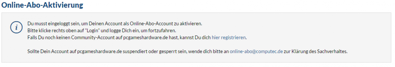 [08/06/2016] Onlineabo 1: So sieht der Aufruf des Freischalt-Links aus der Mail aus, wenn ihr nicht eingeloggt seid.