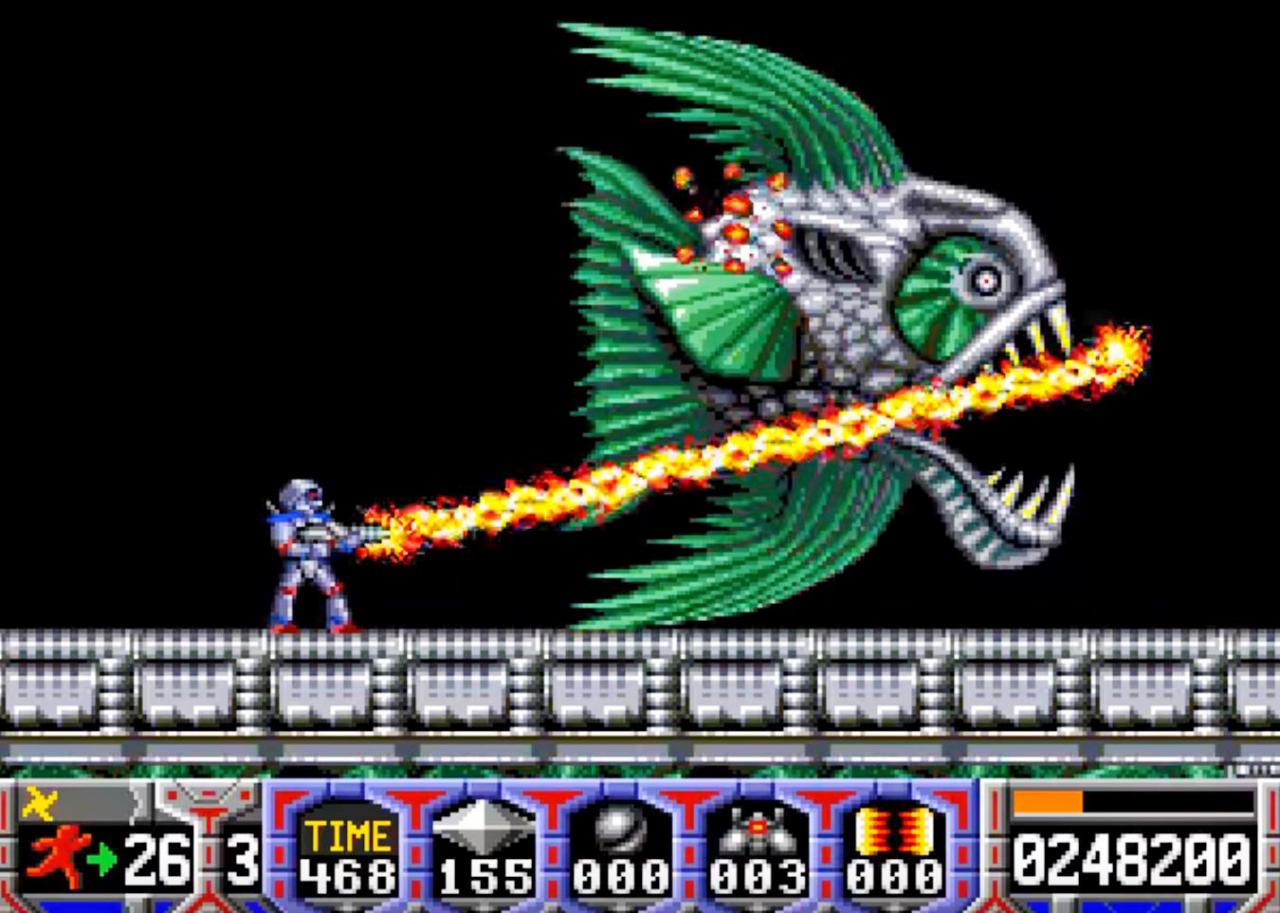 [20/06/2016] Spektakuläre Optik: Für die damalige Zeit war die Turrican-Grafik absolut überragend. Das Spiel ist immerhin schon 25 Jahre alt! (Amiga)