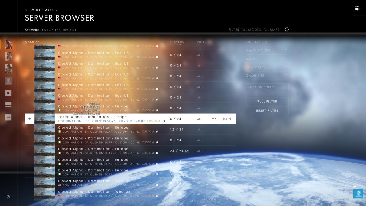 [07/07/2016] Der Serverbrowser in BAttlefield 1