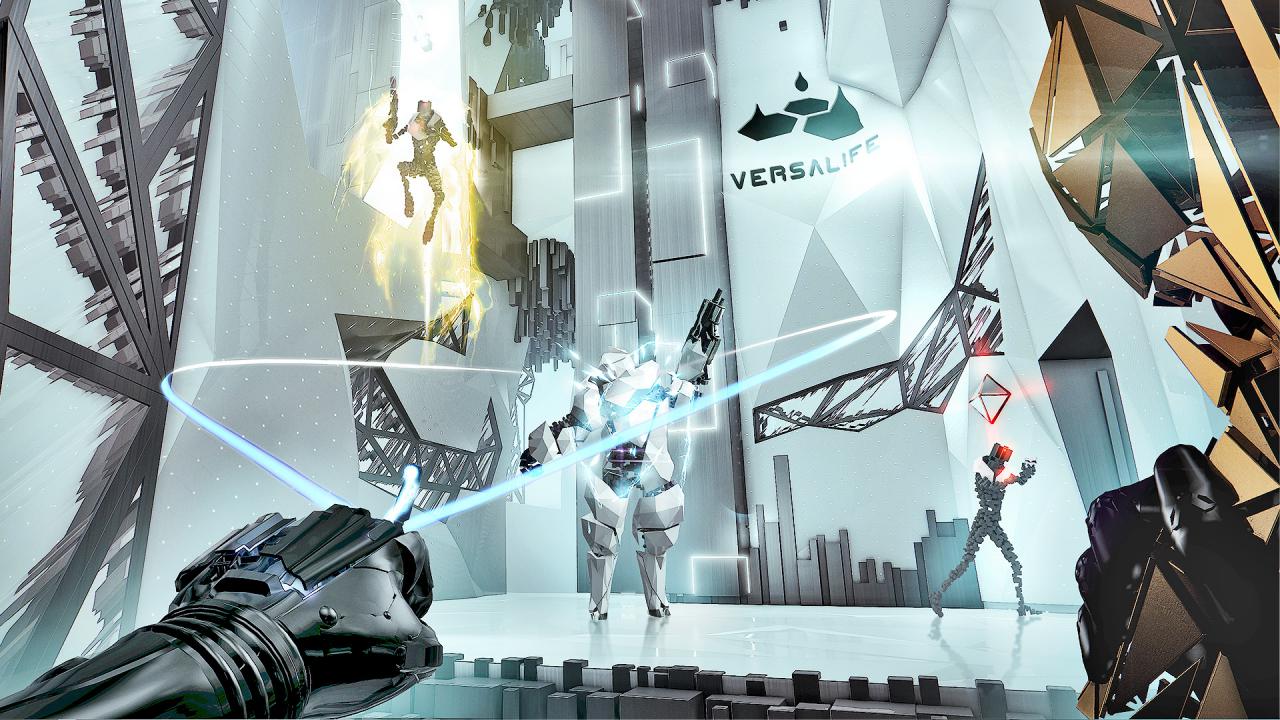 [19/07/2016] Breach: Die Grafik im Extramodus ist gänzlich anders als im Hauptspiel. Ein bisschen erinnert die Optik mit den markanten Blöcken als Designelement an den Kultklassiker Tron. (PC)