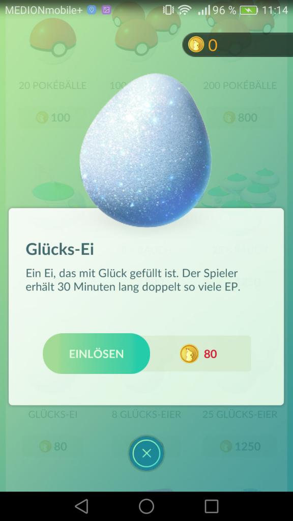 [13/07/2016] Ein Glücks-Ei erhaltet ihr auch als Level-Up-Belohnung oder als Zufallsfund an Pokéstops. Ihr braucht es also nicht kaufen.