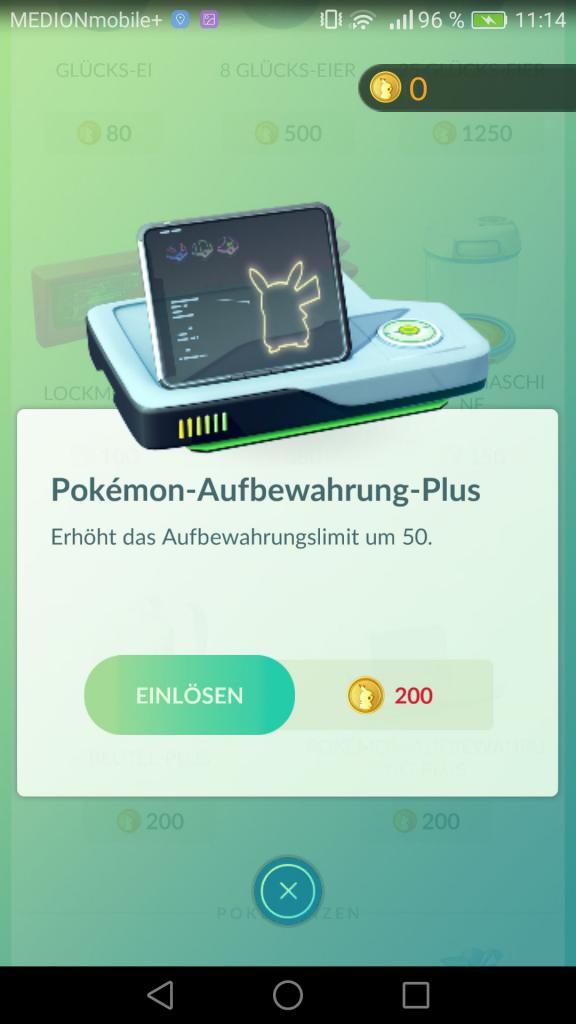 [13/07/2016] Pokémon-Aufbewahrungs-Plus - Dieses Upgrad gibt es nur im Shop. Am Anfang benötigt ihr es aber nicht.