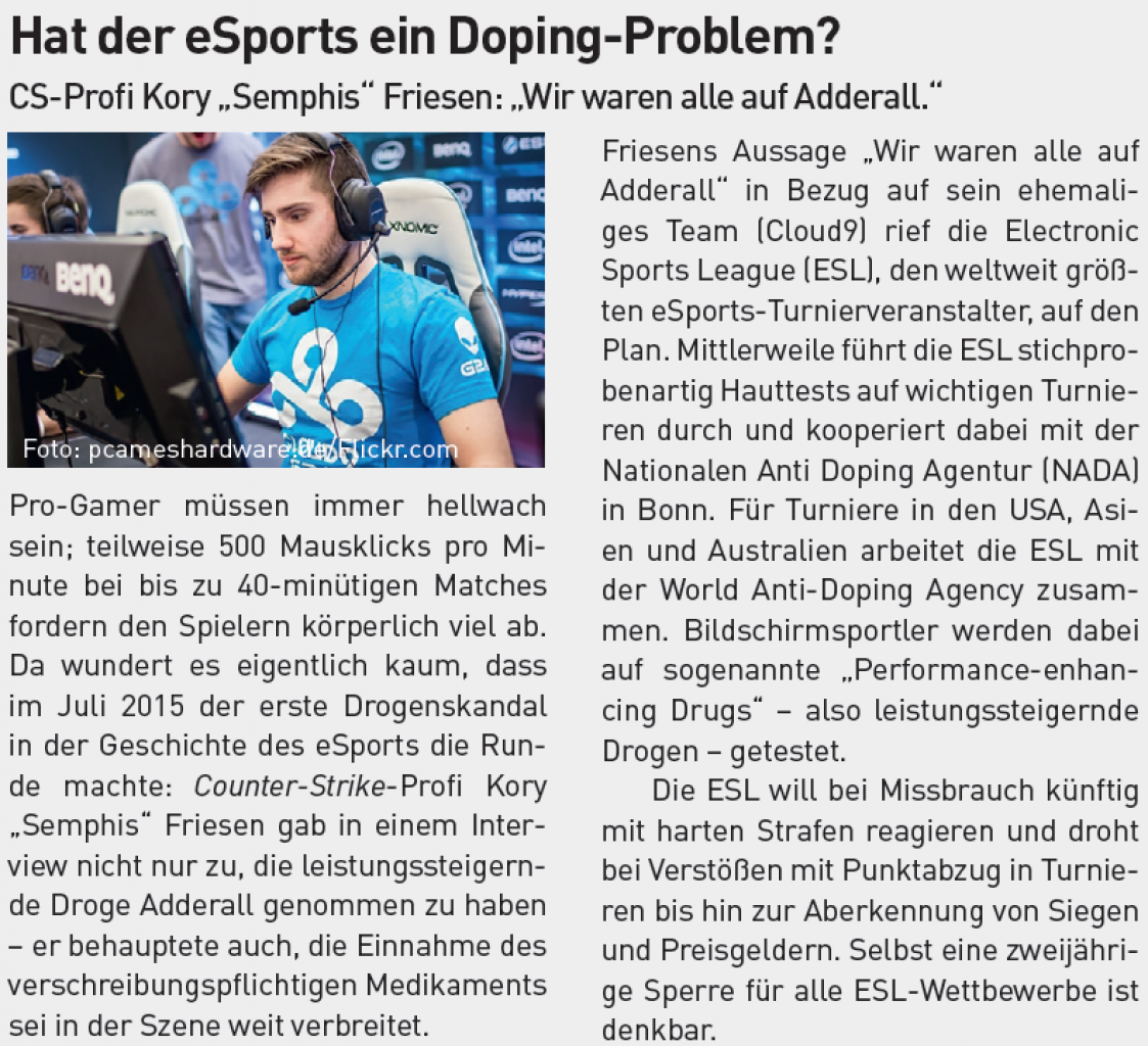 [21/07/2016] Traurig: Selbst die vergleichsweise junge Disziplin eSport hat bereits mit Doping zu kämpfen.