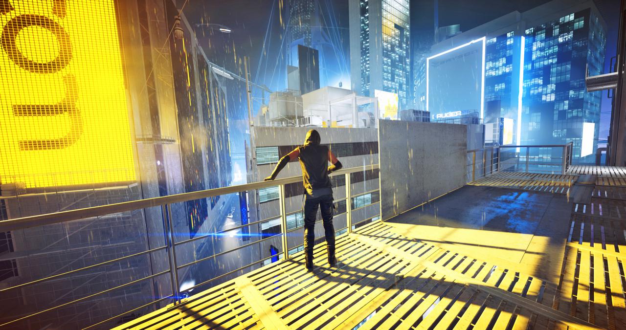 [22/08/2016] Konkurrent: Runner Icarus versteht sich mit Faith zunächst nicht besonders. Wie man gut erkennt, bietet Catalyst einen stimmungsvollen Tag-Nacht-Wechsel. (PC)