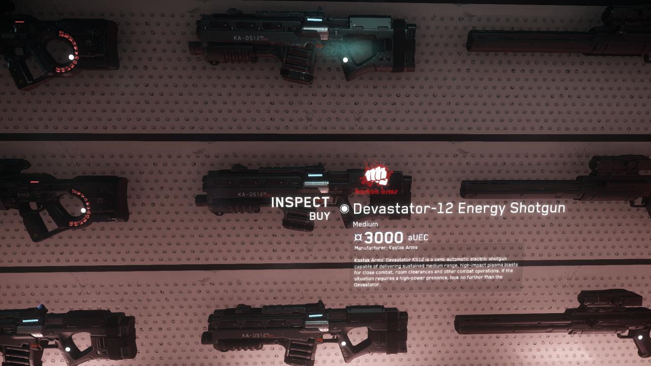 Im Waffengeschäft der Station Grim HEX decken wir uns mit Energiewummen ein.