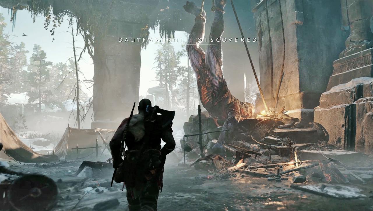 [13/09/2016] Haushaltsunfall? Irgendjemand hat mit diesem Riesen ein Hühnchen zu rupfen gehabt. Die Einblendung weist darauf hin, dass die Spielwelt offener ist als zuvor. (PS4)