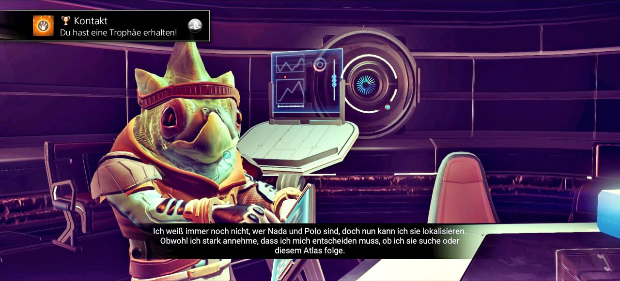 [12/10/2016] Sehr erfreut: Die drei Alien-Völker basieren auf typischen Klischees. Es gibt die Händlerrasse (hier im Bild), künstliche Maschinenwesen und stolze Krieger. (PS4)