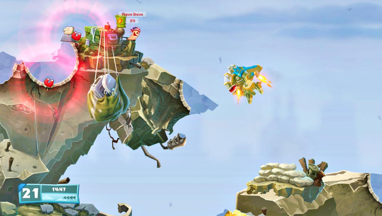[12/10/2016] Mean Machine: Neu in Worms W.M.D sind große Militär-Fahrzeuge wie der Mech mit Raketenantrieb hier im Bild. (Xbox One)