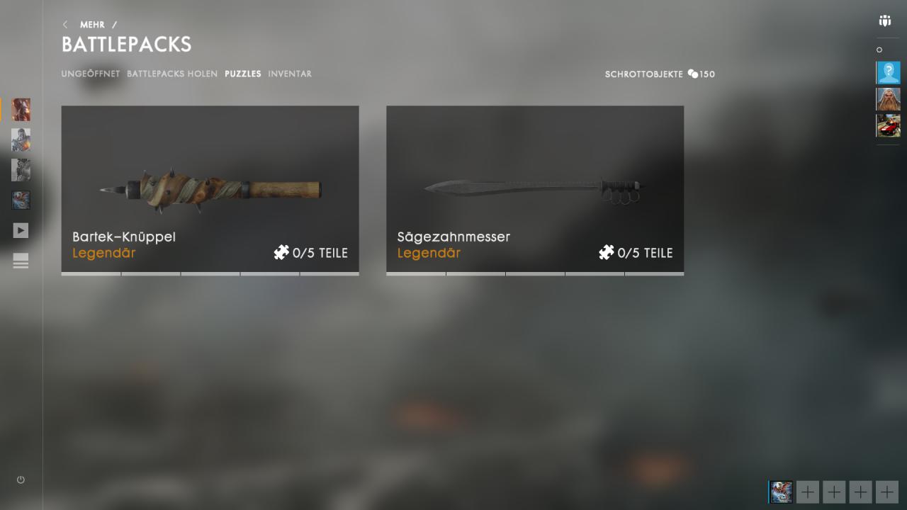 [21/10/2016] Battlefield 1: Diese mörderischen Nahkampfwaffen könnt ihr fürs Spiel freischalten, wenn ihr jeweils fünf Puzzleteile aus den Battlepacks zieht.