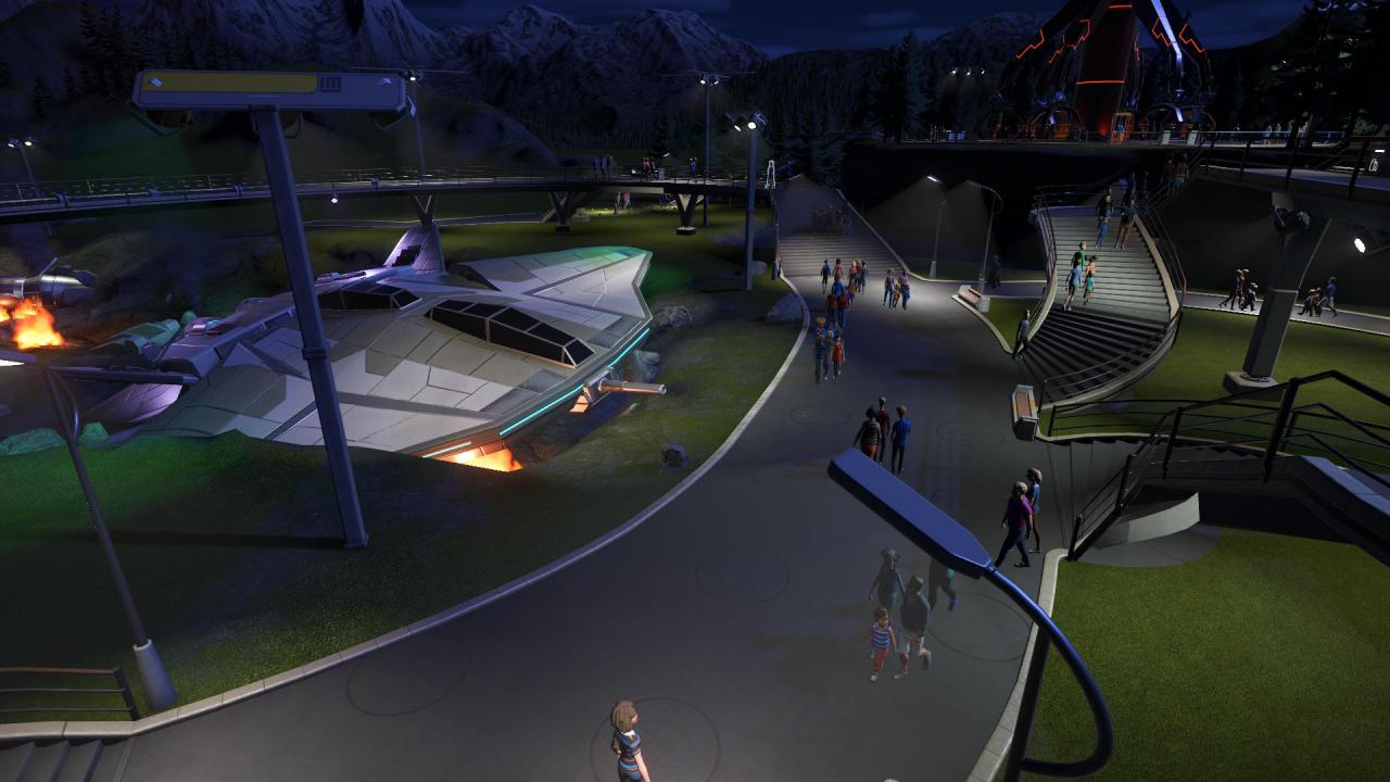 [21/11/2016] Vielversprechend: Um ein beschädigtes UFO-Wrack errichten wir im Karrieremodus einen Freizeitpark und müssen dabei zunächst mit dem vorhandenen Startattraktionen auskommen.
