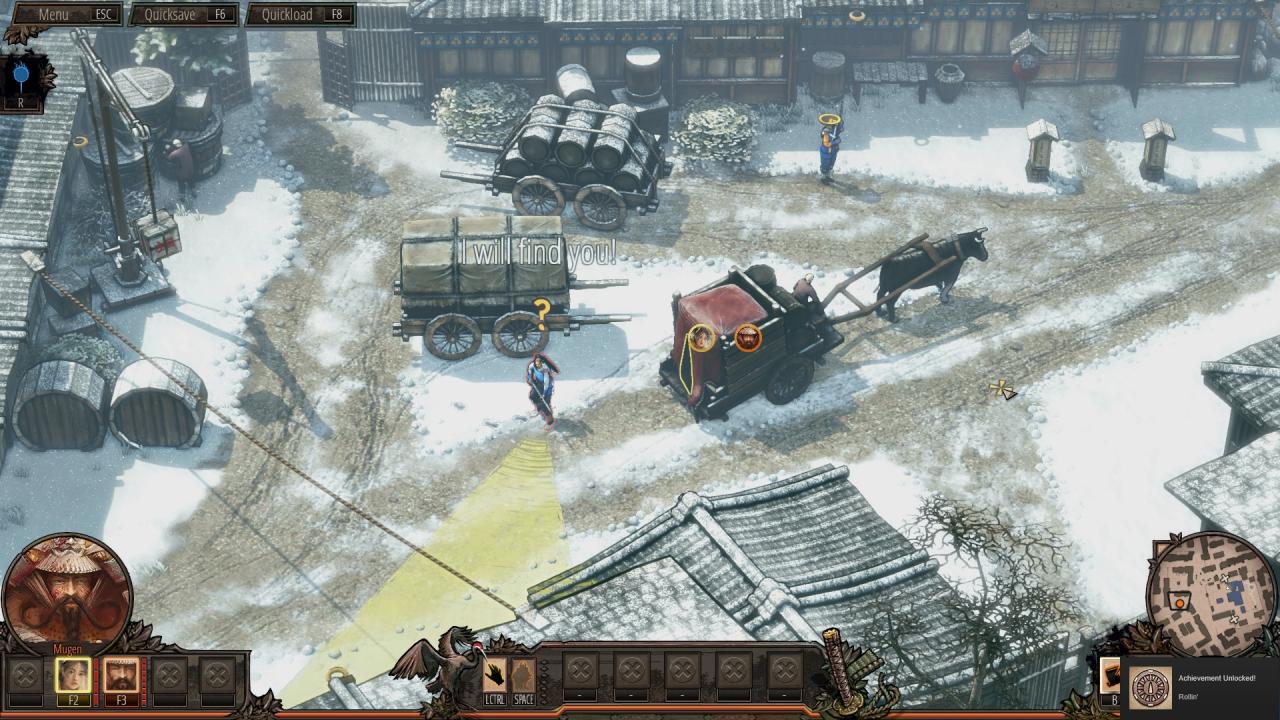 Yuki und Mugen verstecken sich in einem Karren, der sie hinter die feindlichen Linien bringt. Eine Wache wundert sich derweil über die Fußspuren im Schnee.