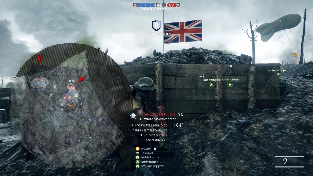 [03/11/2016] Battlefield 1: Die kurz aufblitzenden Mörsersymbole sollten immer Priorität haben, denn da sitzen unsere direkten Gegenspieler.