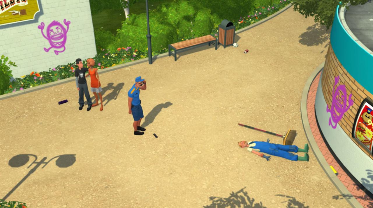 [21/11/2016] Schade: Sicherheitskräfte sind in Planet Coaster gegenwärtig nicht enthalten. Die Szene stammt aus einem älteren Preview-Video